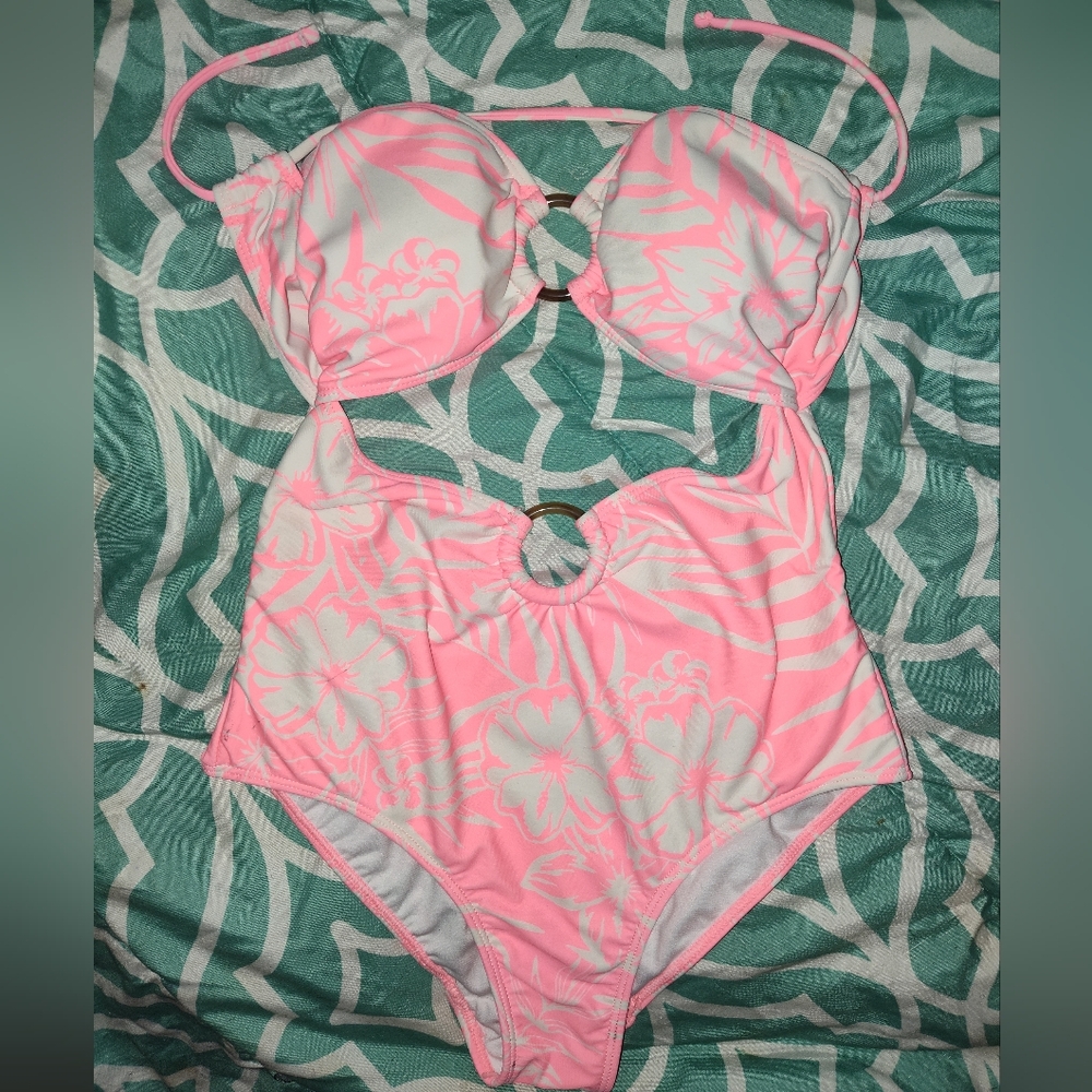 No Boundaries Pink and White One Piece Swimsuit with Artistic Design